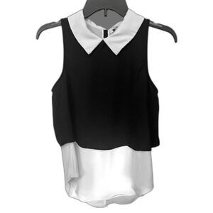 Trixxi Black & White Collared Sleeveless Blouse Size XS